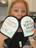 Recipe Keeper Oven Mitts - Double Pot Holder with Floral "Favorite Recipe Inside" Design