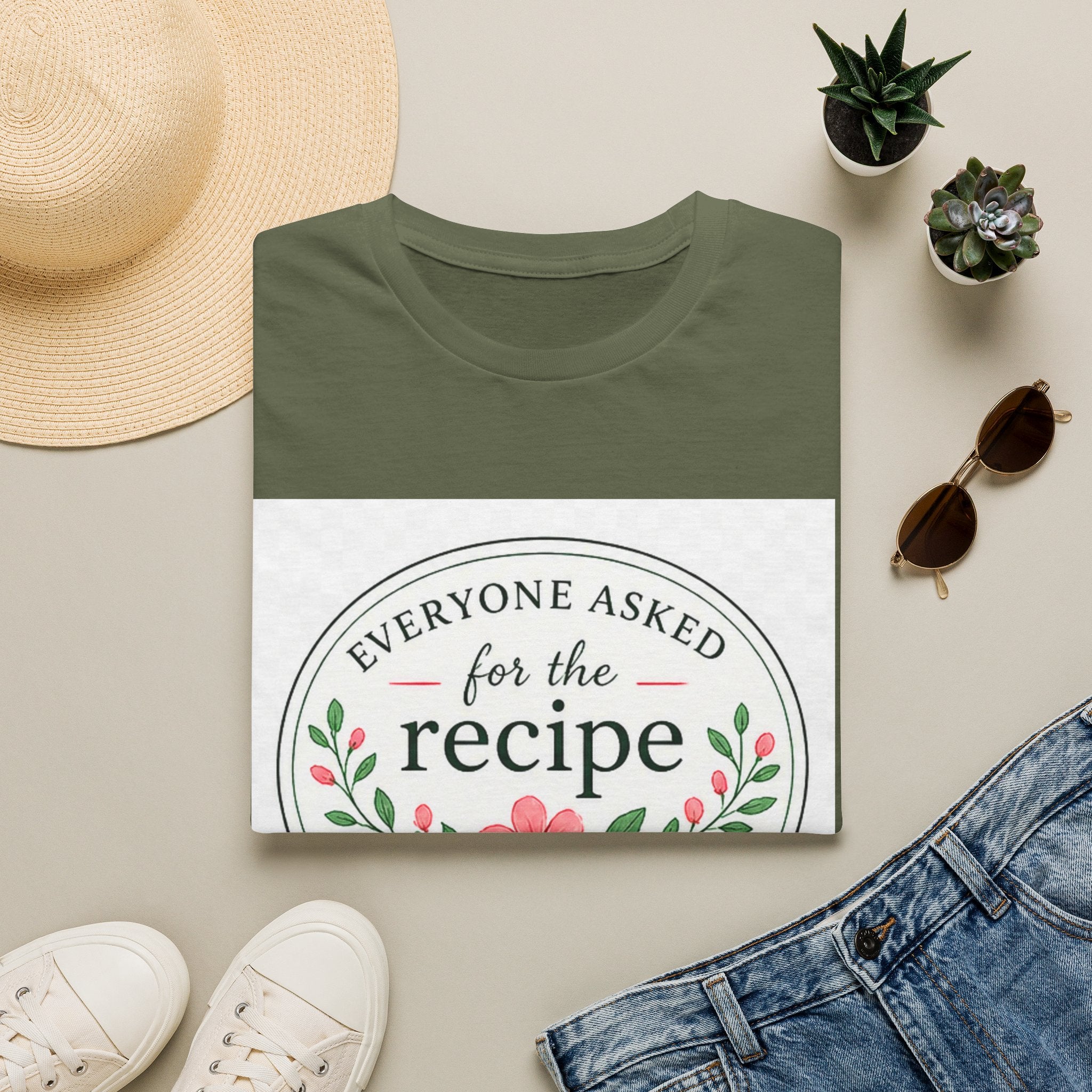T-Shirt — “Everyone Asked for the Recipe” Floral Family Recipe Tee